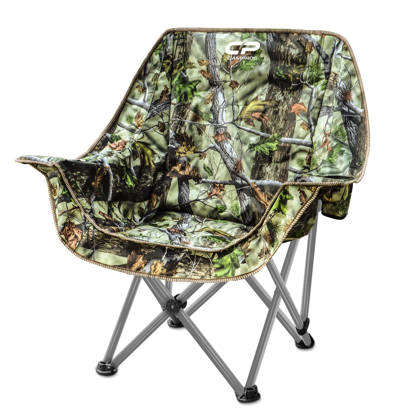 CAMPROS CP Folding Camping Chair, Portable Outdoor Moon Chair with Padded Seat and Camo Design, Heavy-Duty Steel Frame, Ideal for Camping, Hunting, Fishing, and Outdoor Events