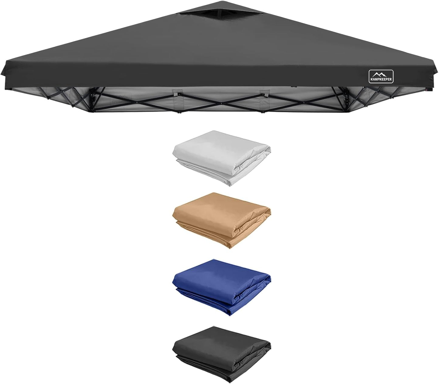 KAMPKEEPER 10x10 Replacement Top Pop Up Canopy Tent Top Cover Roof with Air Vent and Adjustable Elastic Strap, Polyester UV Waterproof for Outdoor Garden Patio Pavilion Sun Shade(Top Only) (Khaki)