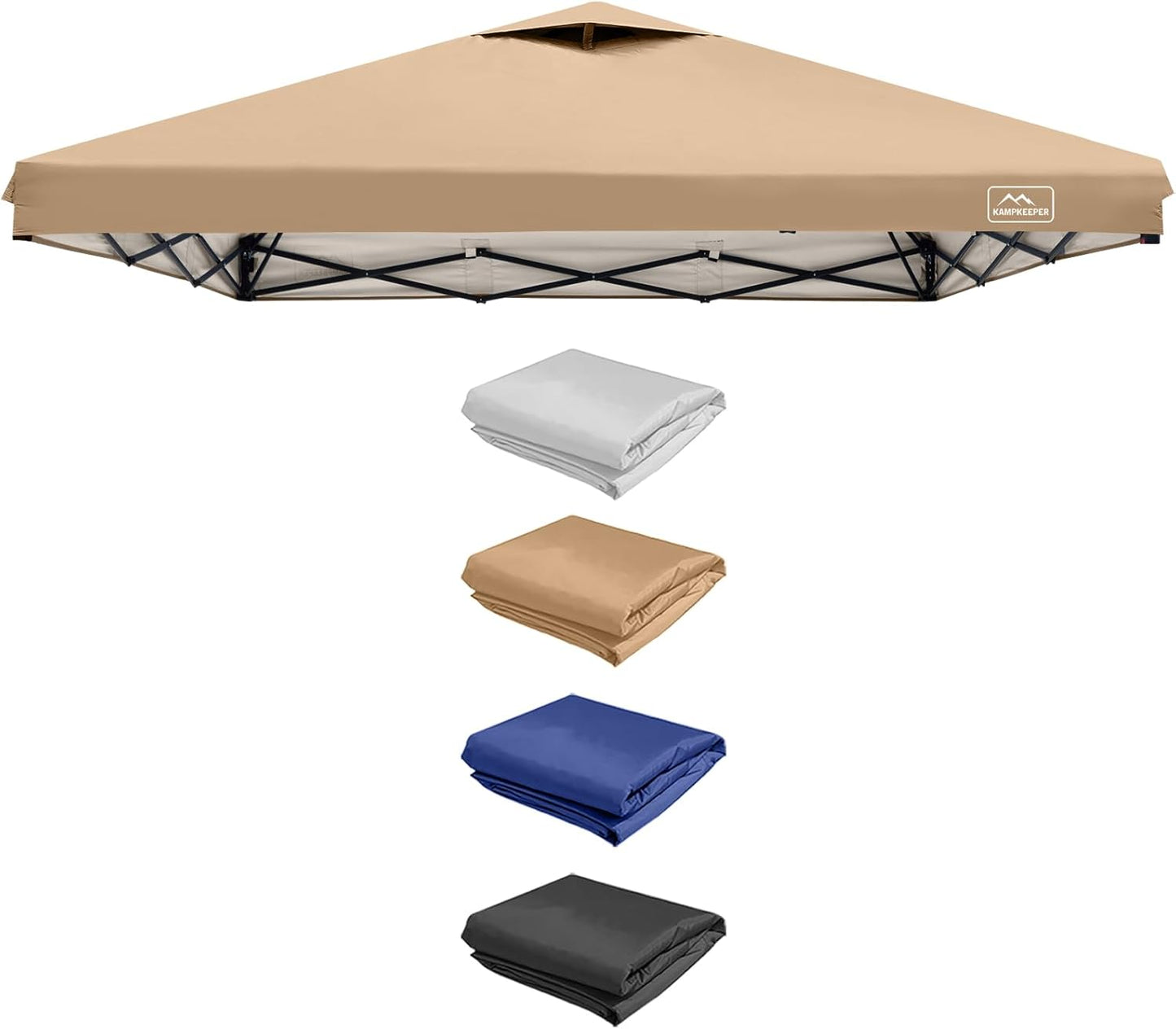 KAMPKEEPER 10x10 Replacement Top Pop Up Canopy Tent Top Cover Roof with Air Vent and Adjustable Elastic Strap, Polyester UV Waterproof for Outdoor Garden Patio Pavilion Sun Shade(Top Only) (Khaki)