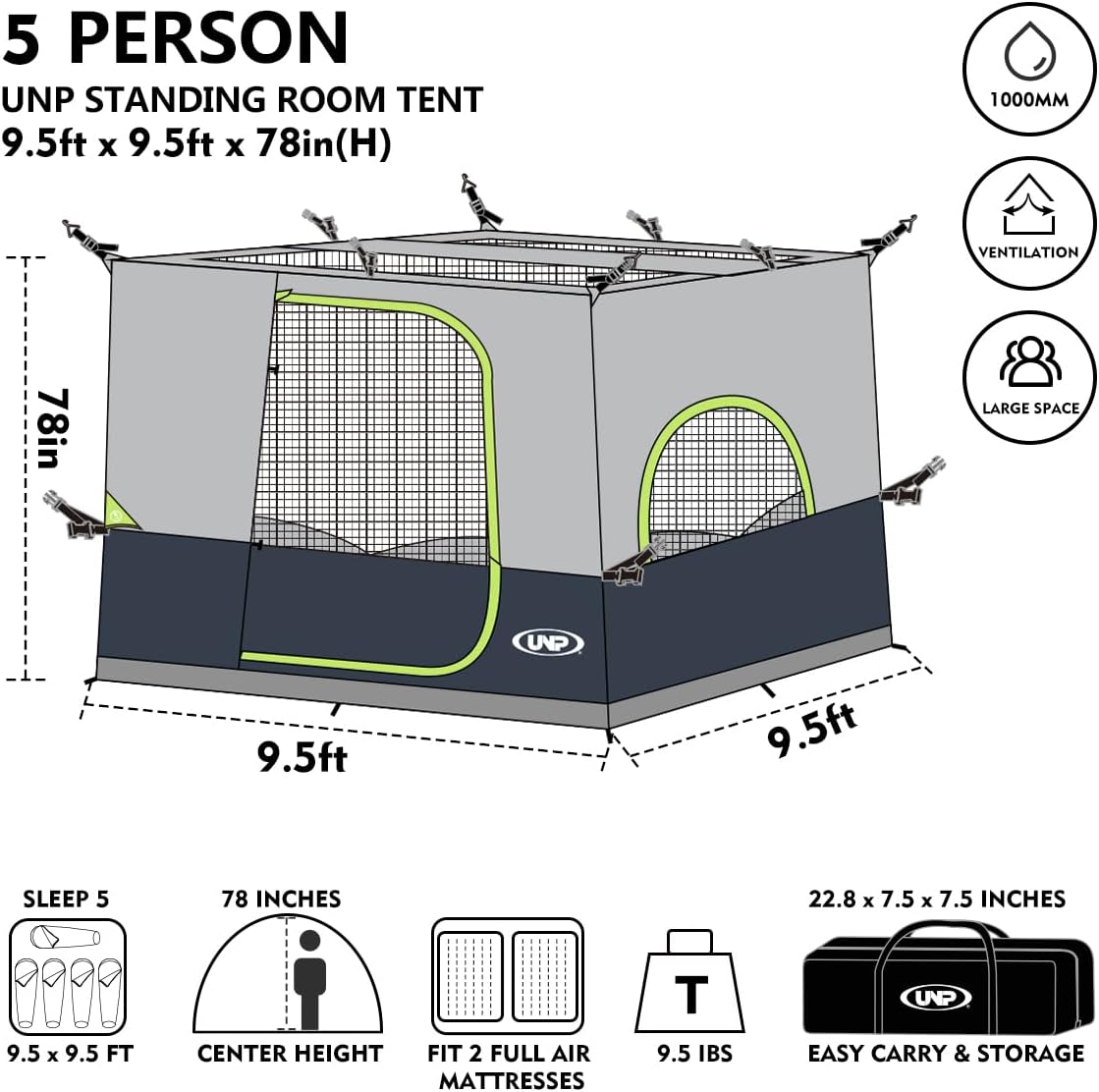 UNP Camping Canopy Tent - Inner Tent for 10' x 10' Pop Up Canopy, Simple Installation, Fully Vented Roof, Enclosed Canopy Space, Dark Blue (Frame NOT Included)