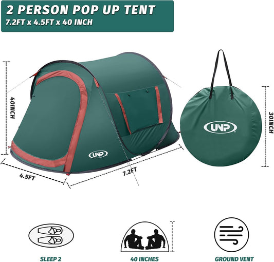 Pop-up Tent,2 Person Camping Tent,Instant Portable Beach Tent,Easy Pop Up Shade Tents 2 Doors for Camping Hiking & Traveling with Carrying Bag