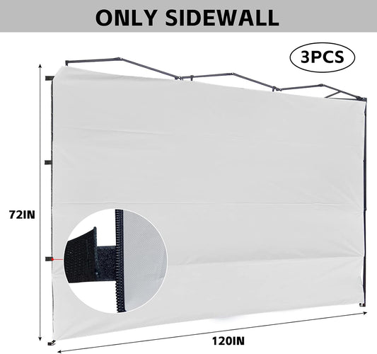 KAMPKEEPER Instant 10X10 Canopy Sidewalls with Zipper for Pop Up Canopy Frame, 3Pack Sunwalls fit 10' Outdoor Canopies with Straight Leg (White)