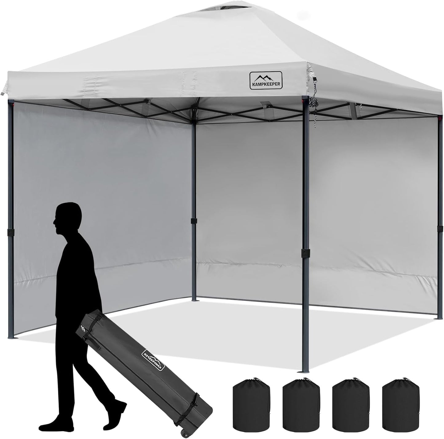 KAMPKEEPER 10x10 Pop Up Canopy Tent with 2 Sidewalls, Beach Tent - Easy Outdoor Sun Shade for Events, Parties, Camping - Gazebo with 4 Weight Bags & Carry Bag.(Navy Blue)