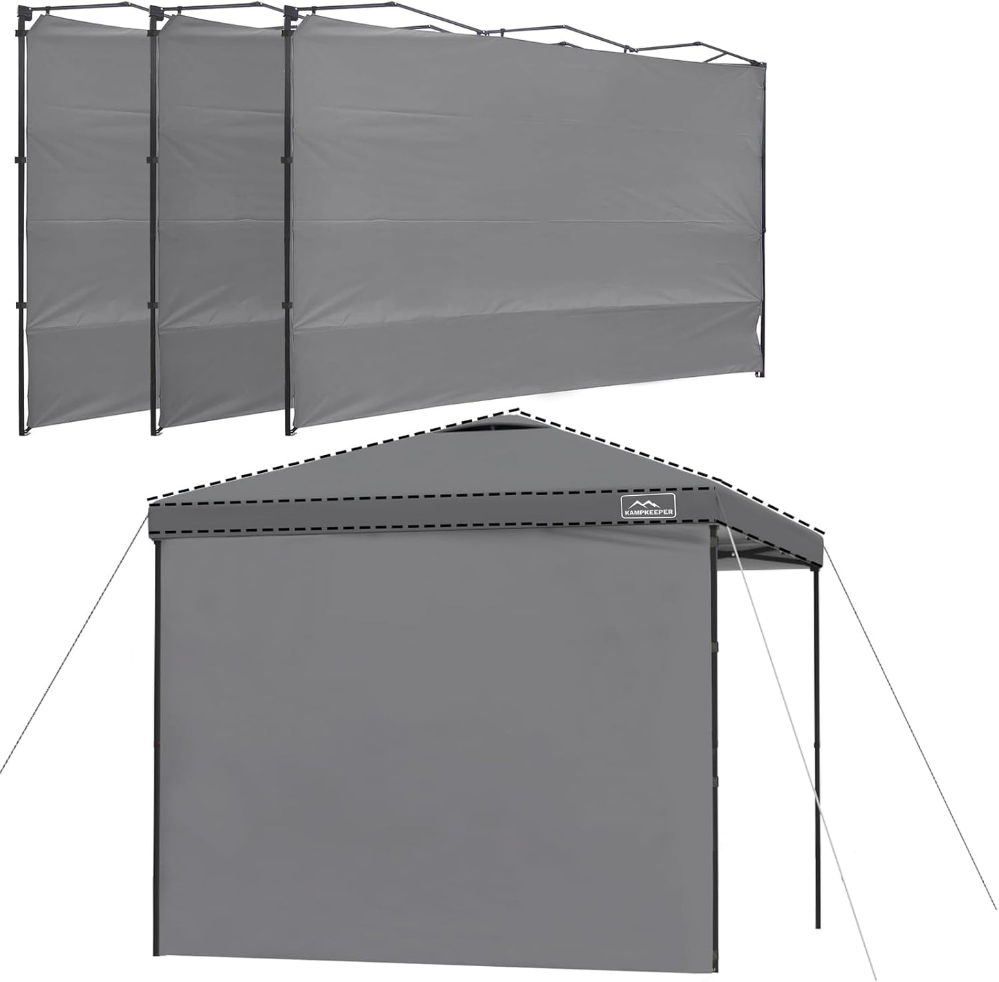 KAMPKEEPER Instant 10X10 Canopy Sidewalls with Zipper for Pop Up Canopy Frame, 3Pack Sunwalls fit 10' Outdoor Canopies with Straight Leg (Black)