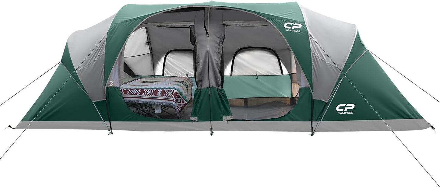 CAMPROS CP Tent 12-Person-Camping-Tents,3 Room Family Tents,Waterproof Windproof Family Tent with Top Rainfly,6 Large Mesh Windows,Double Layer,Easy Set Up, Portable with Carry Bag-20' x 9' x 72"(H)