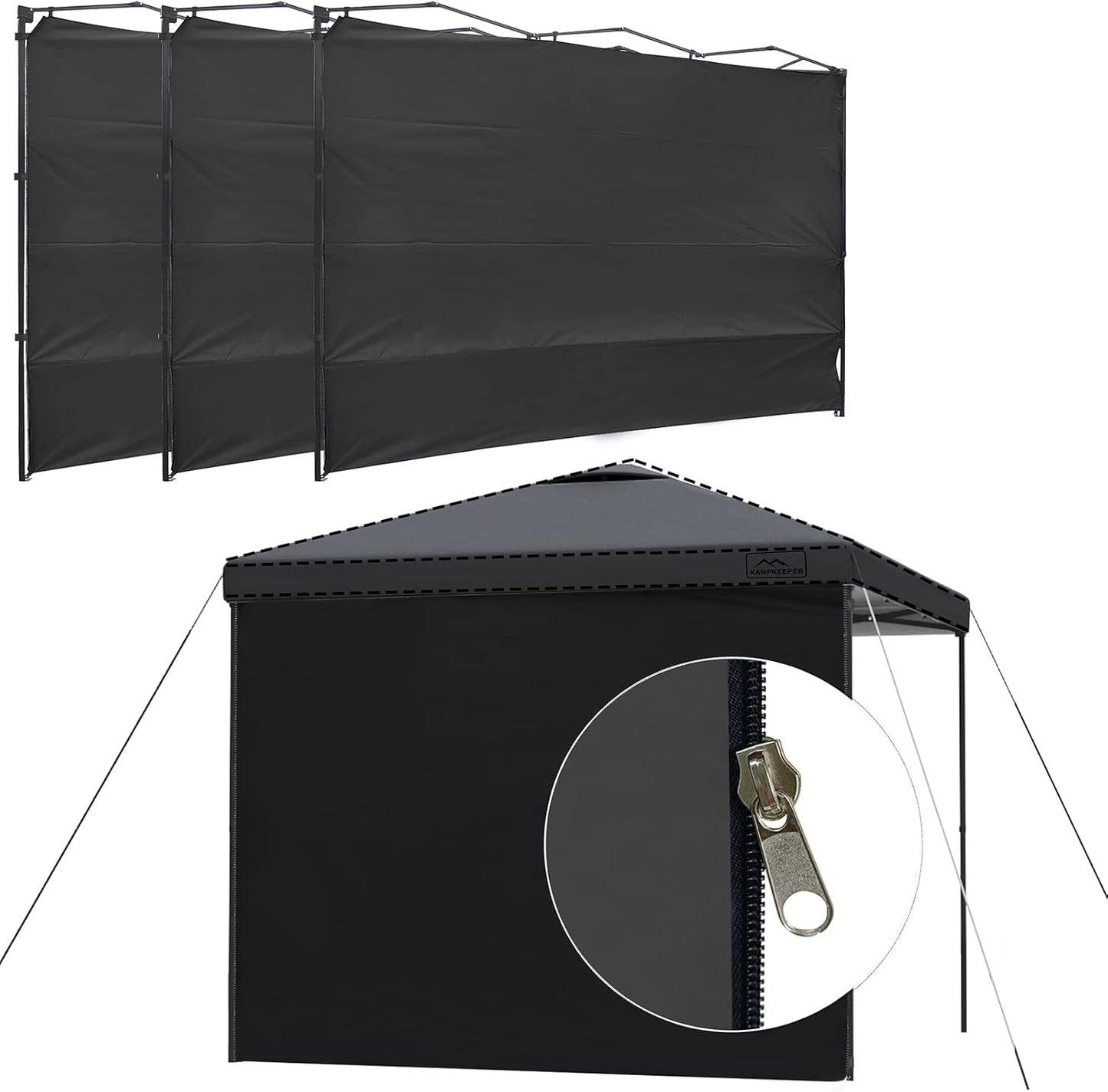KAMPKEEPER Instant 10X10 Canopy Sidewalls with Zipper for Pop Up Canopy Frame, 3Pack Sunwalls fit 10' Outdoor Canopies with Straight Leg (Black)