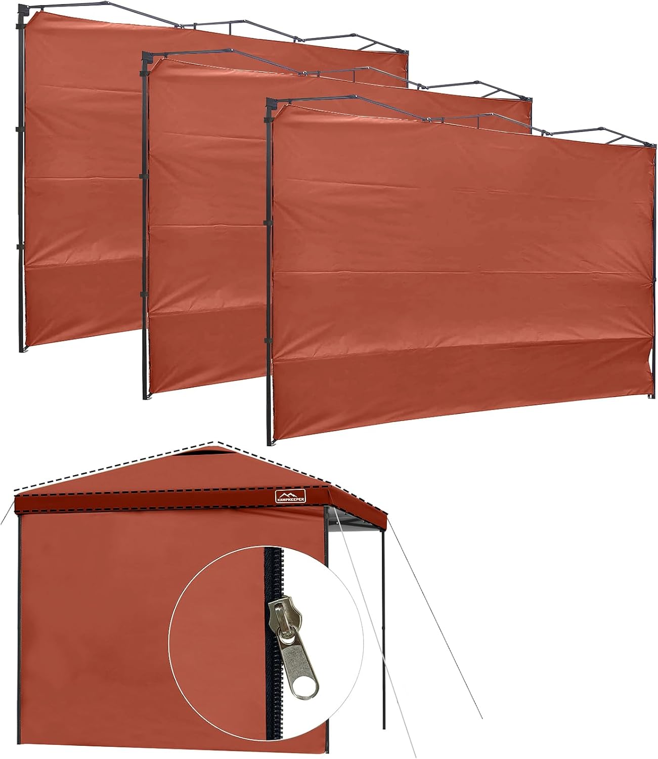KAMPKEEPER Instant 10X10 Canopy Sidewalls with Zipper for Pop Up Canopy Frame, 3Pack Sunwalls fit 10' Outdoor Canopies with Straight Leg (Black)