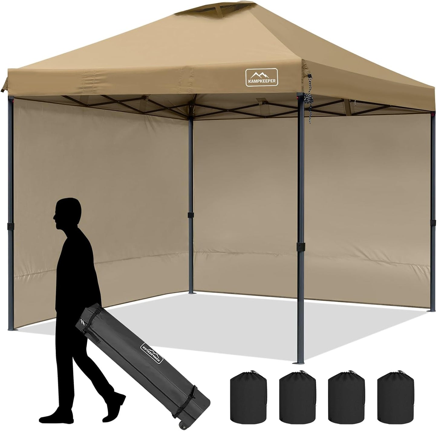 KAMPKEEPER 10x10 Pop Up Canopy Tent with 2 Sidewalls, Beach Tent - Easy Outdoor Sun Shade for Events, Parties, Camping - Gazebo with 4 Weight Bags & Carry Bag.(Navy Blue)