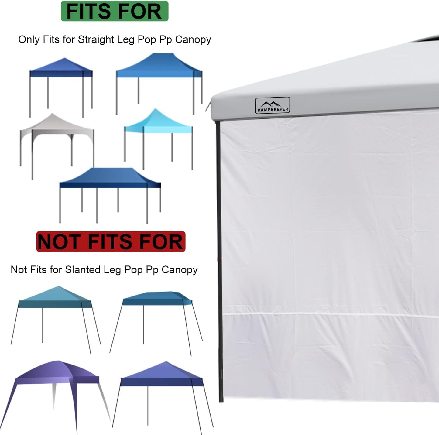 KAMPKEEPER Instant 10X10 Canopy Sidewalls with Zipper for Pop Up Canopy Frame, 3Pack Sunwalls fit 10' Outdoor Canopies with Straight Leg (White)