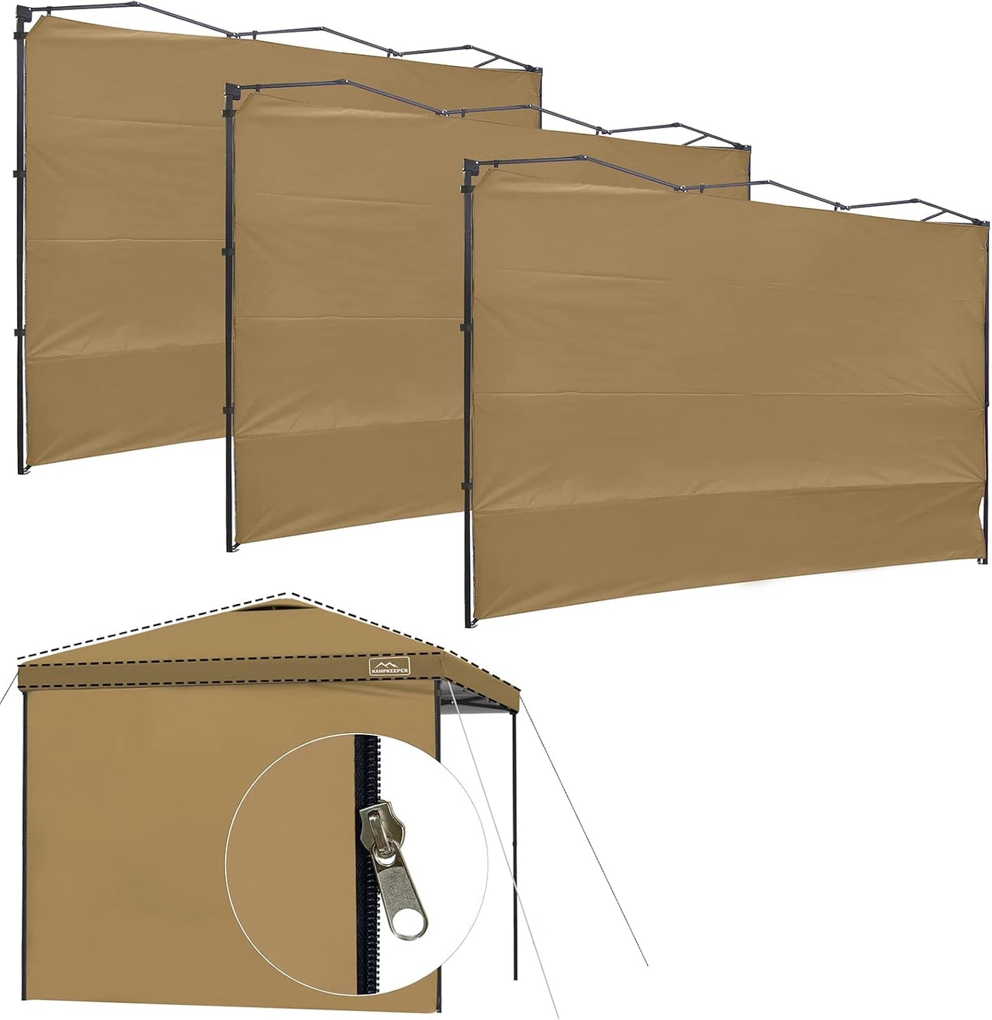 KAMPKEEPER Instant 10X10 Canopy Sidewalls with Zipper for Pop Up Canopy Frame, 3Pack Sunwalls fit 10' Outdoor Canopies with Straight Leg (White)