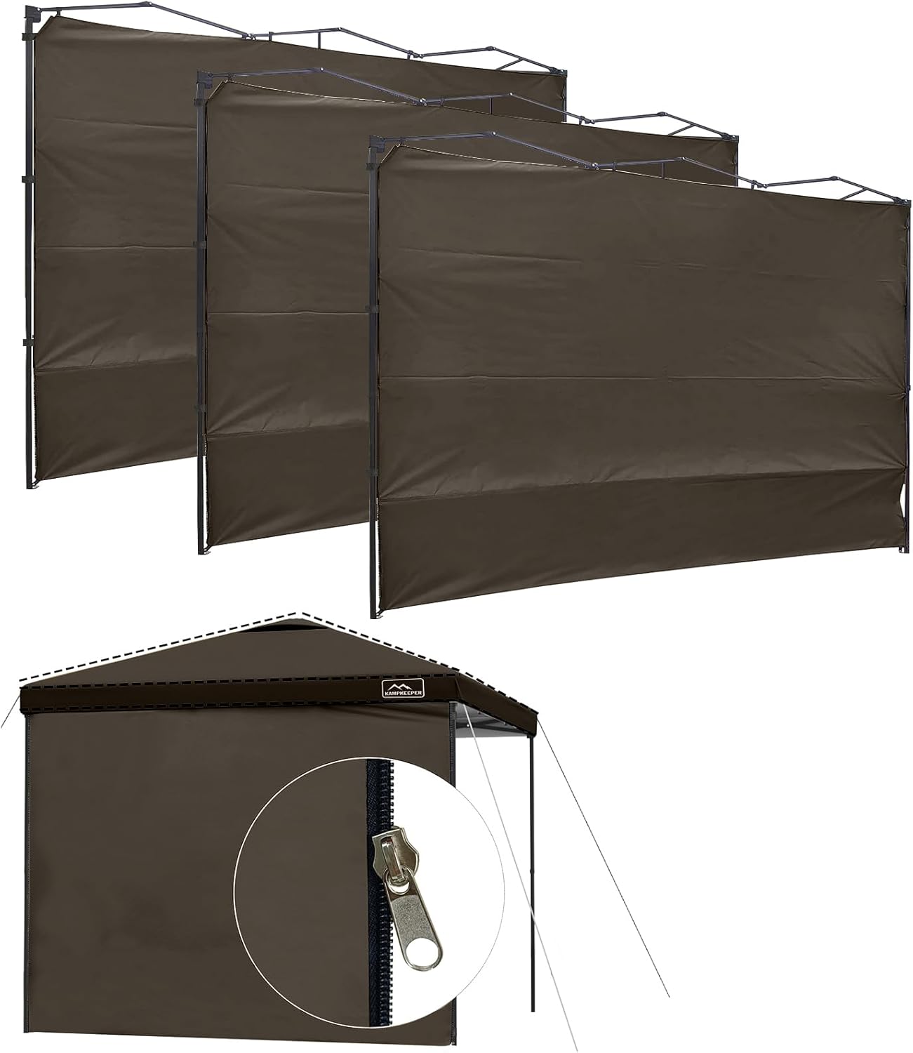 KAMPKEEPER Instant 10X10 Canopy Sidewalls with Zipper for Pop Up Canopy Frame, 3Pack Sunwalls fit 10' Outdoor Canopies with Straight Leg (Black)