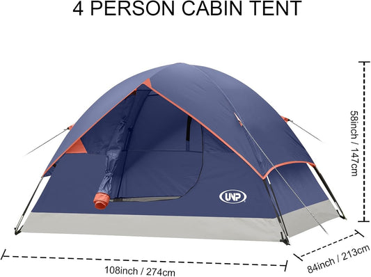 UNP Camping Tent 2/3/4/6 Person Dome Tent, Easy to Set Up for Camping, Lightweight Camping Tent, Portable Camping Tent for Outdoor and Backpacking Beaches