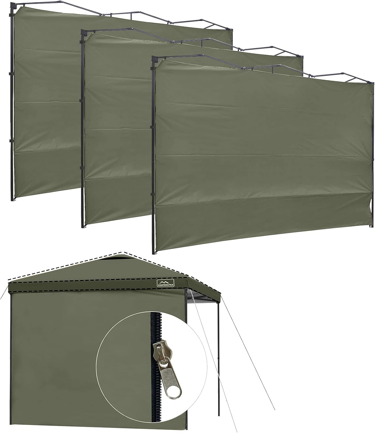 KAMPKEEPER Instant 10X10 Canopy Sidewalls with Zipper for Pop Up Canopy Frame, 3Pack Sunwalls fit 10' Outdoor Canopies with Straight Leg (Black)