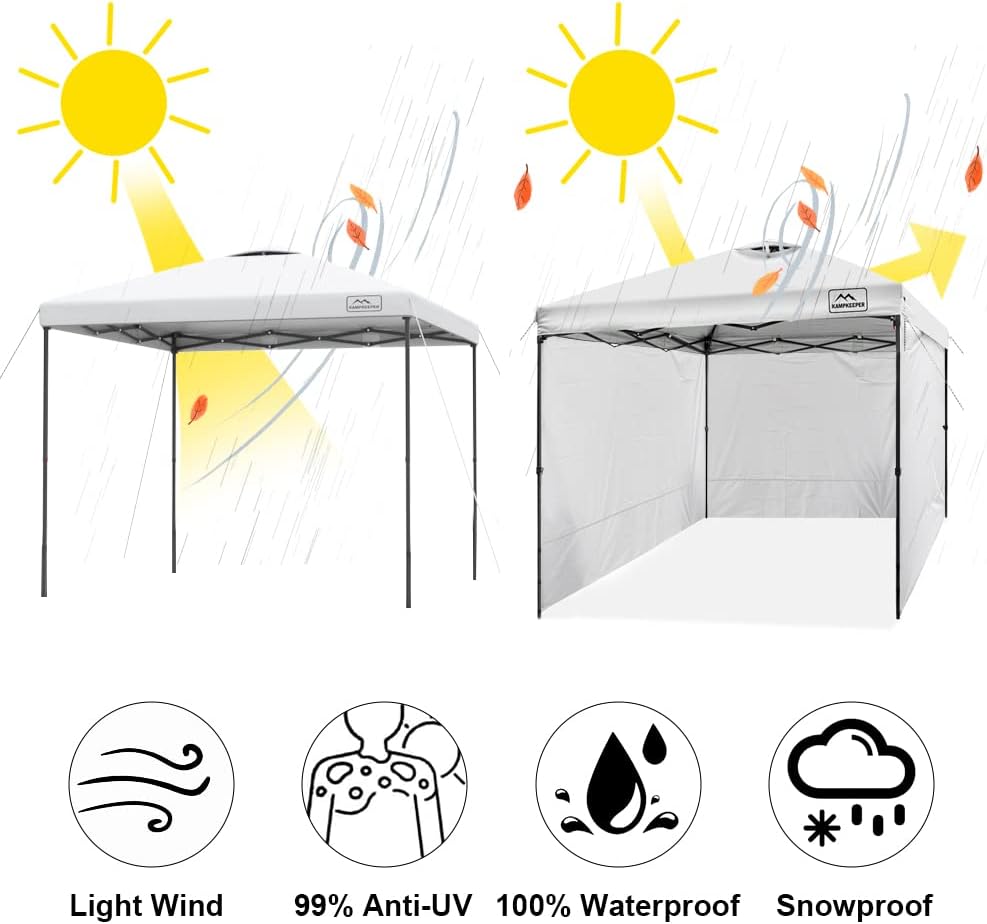 KAMPKEEPER Instant 10X10 Canopy Sidewalls with Zipper for Pop Up Canopy Frame, 3Pack Sunwalls fit 10' Outdoor Canopies with Straight Leg (White)