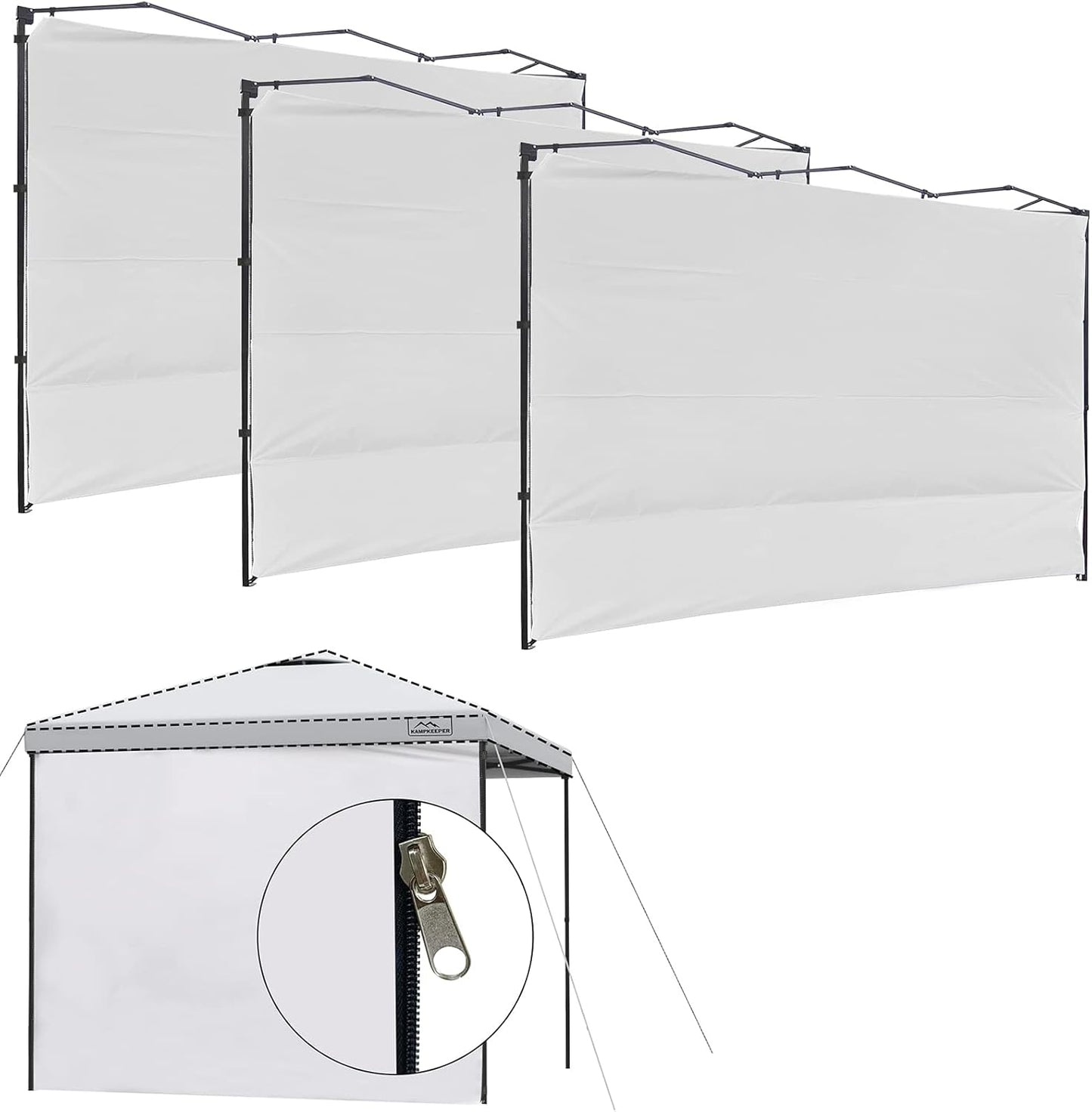 KAMPKEEPER Instant 10X10 Canopy Sidewalls with Zipper for Pop Up Canopy Frame, 3Pack Sunwalls fit 10' Outdoor Canopies with Straight Leg (White)