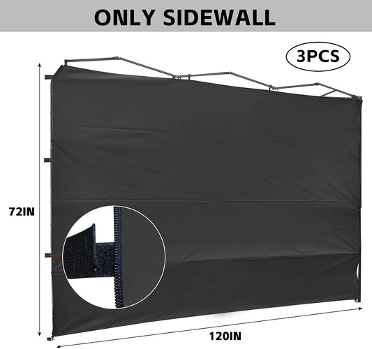 KAMPKEEPER Instant 10X10 Canopy Sidewalls with Zipper for Pop Up Canopy Frame, 3Pack Sunwalls fit 10' Outdoor Canopies with Straight Leg (Black)