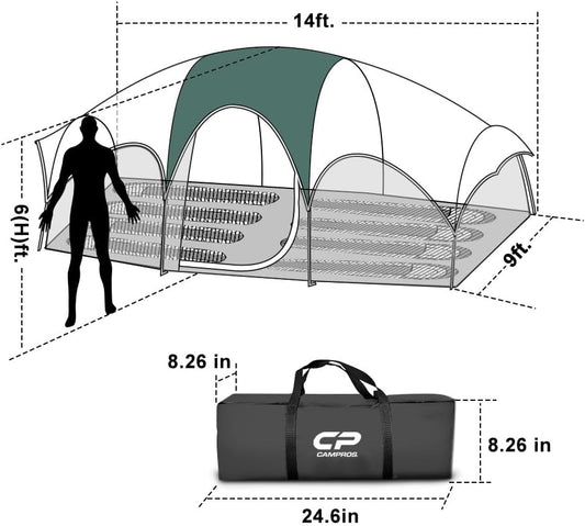 CAMPROS CP Tent 8 Person Camping Tents, Weather Resistant Family Tent, 5 Large Mesh Windows, Double Layer, Divided Curtain for Separated Room, Portable with Carry Bag