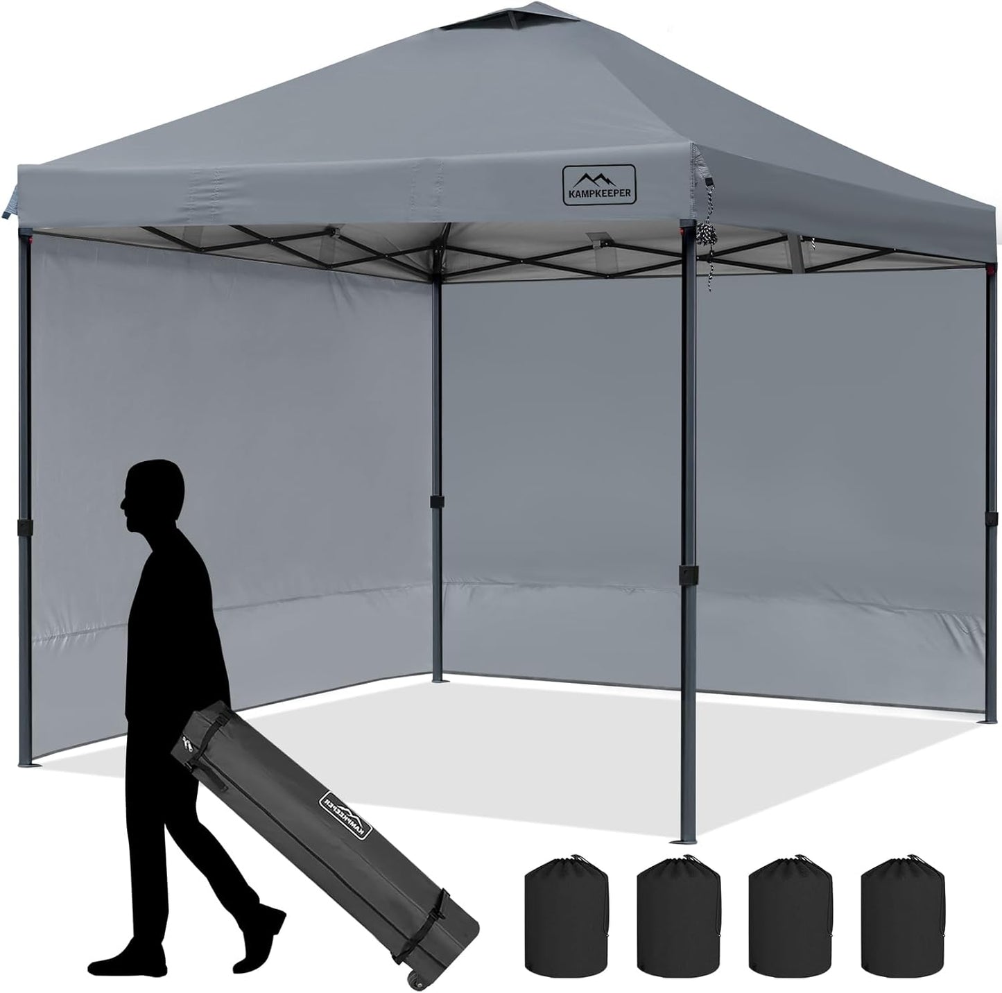 KAMPKEEPER 10x10 Pop Up Canopy Tent with 2 Sidewalls, Beach Tent - Easy Outdoor Sun Shade for Events, Parties, Camping - Gazebo with 4 Weight Bags & Carry Bag.(Navy Blue)