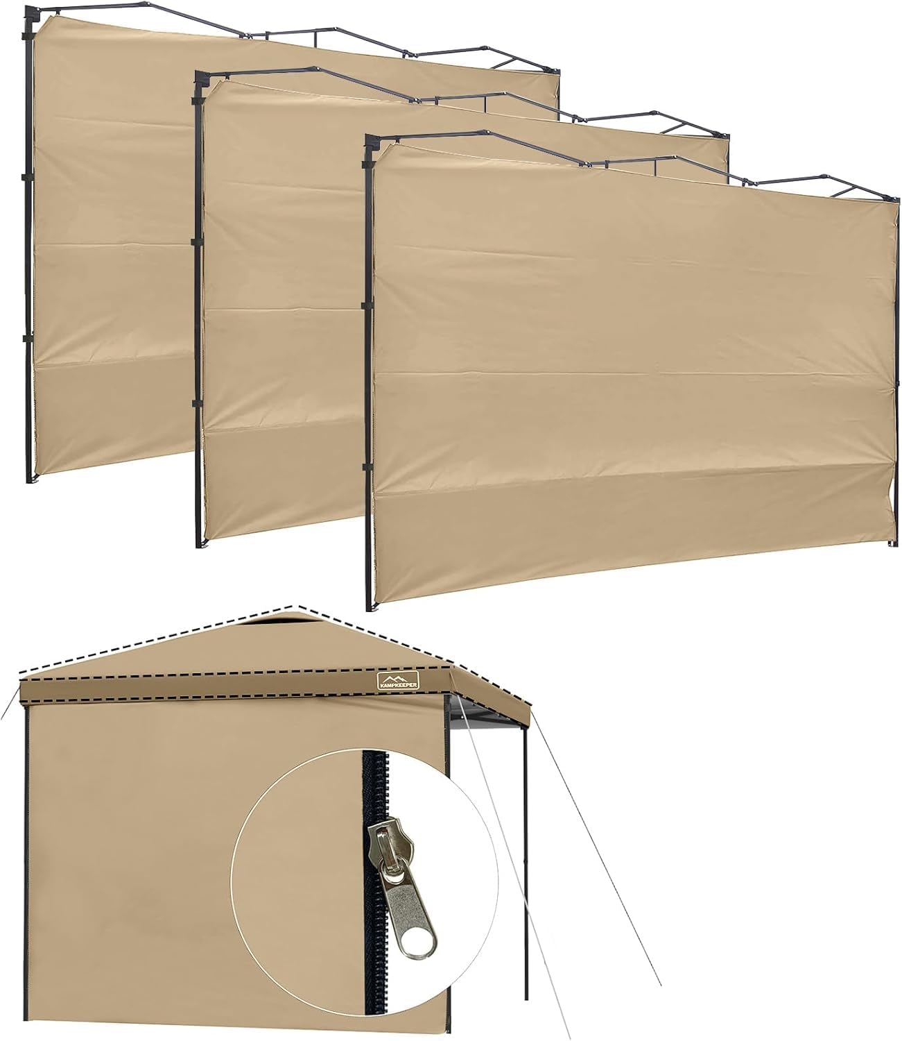 KAMPKEEPER Instant 10X10 Canopy Sidewalls with Zipper for Pop Up Canopy Frame, 3Pack Sunwalls fit 10' Outdoor Canopies with Straight Leg (Black)