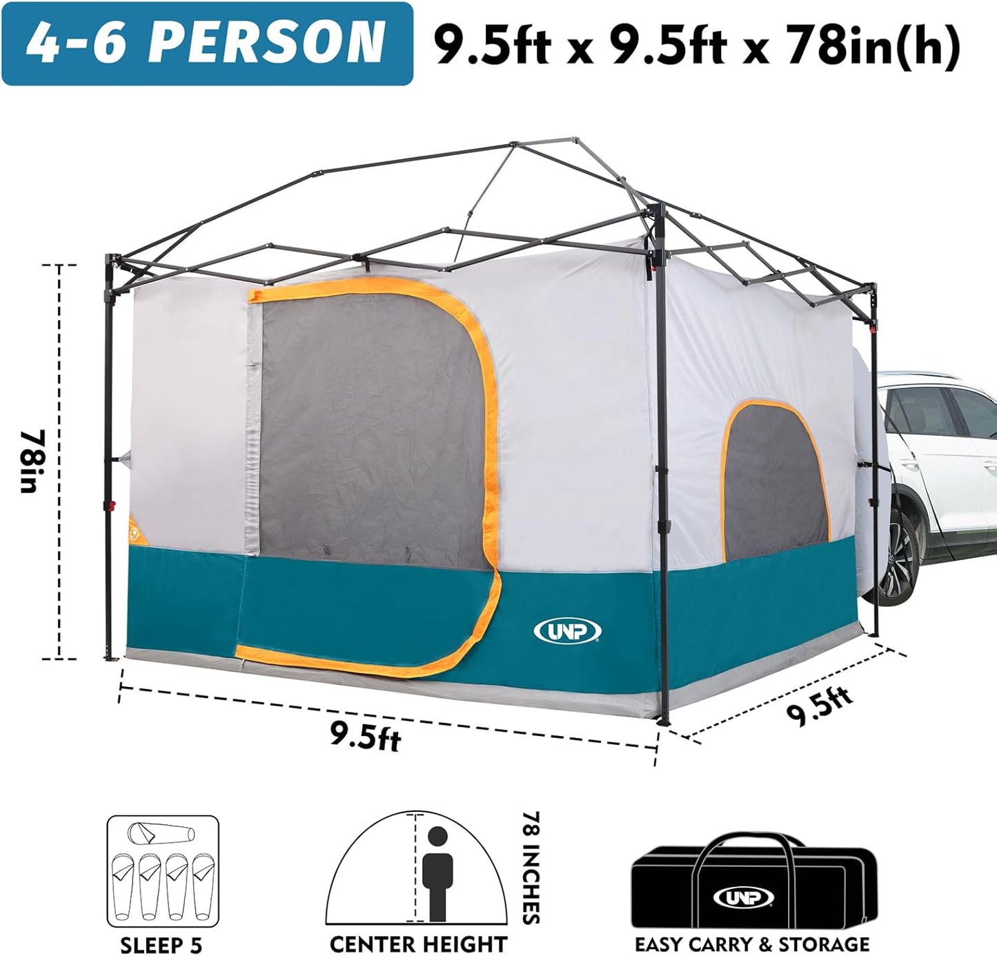 UNP SUV Tent Camping Cube for 10'x10' Pop Up Canopy - Tailgate Tent Vented Roof - Cabin Tents for 4-6 Person Car Camping - Ocean Blue (Frame/Shelter Awning NOT Included)