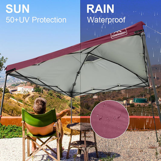 KAMPKEEPER 10x10 Replacement Top Pop Up Canopy Tent Top Cover Roof with Air Vent and Adjustable Elastic Strap, Polyester UV Waterproof for Outdoor Garden Patio Pavilion Sun Shade(Top Only) (Red)