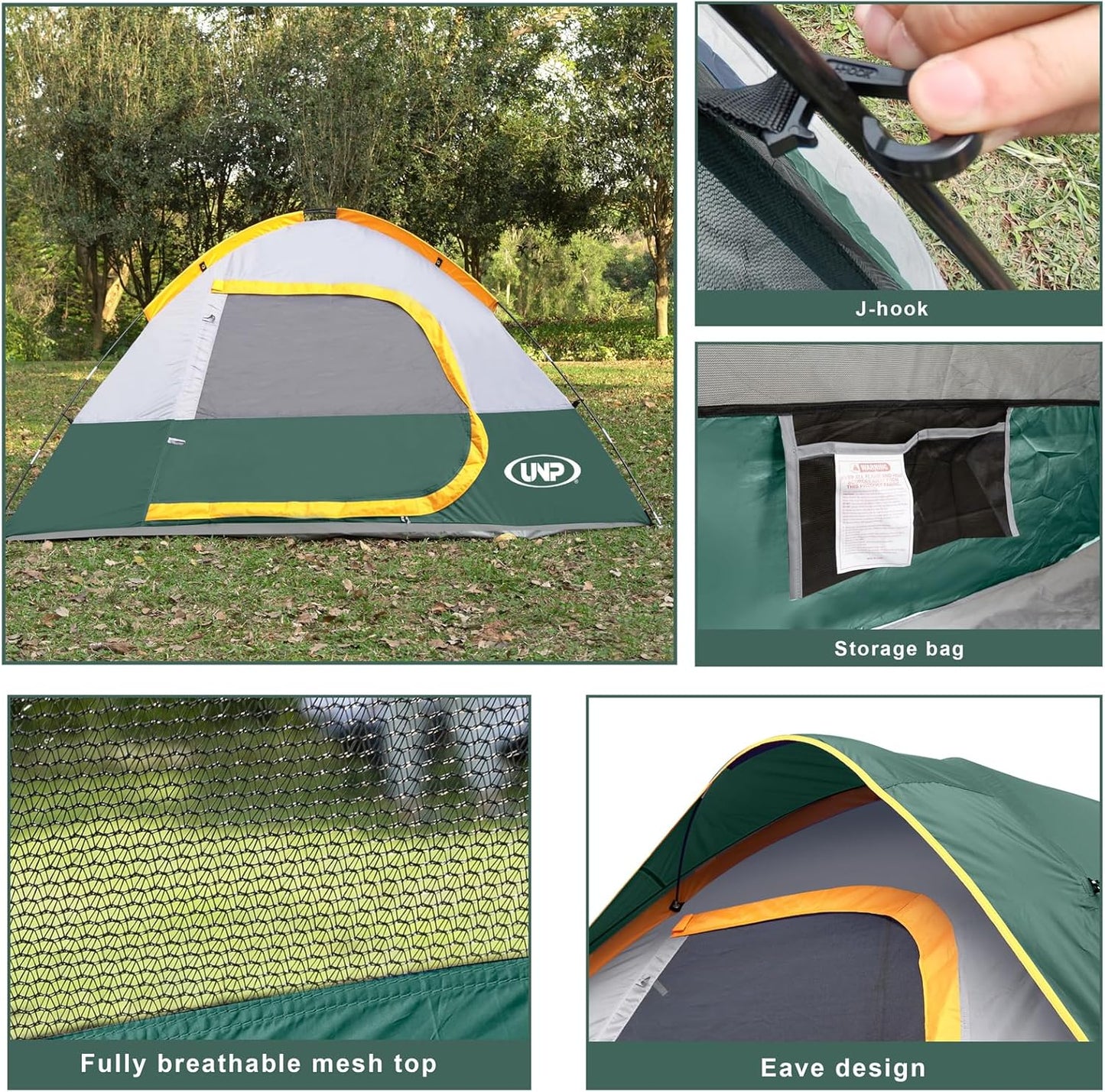 UNP Familienzelt 4 Personen, Wasserdicht, Winddicht, Mit Regenschutz, Einfach Aufzubauen, Tragbares Kuppelzelt FüR Camping, 240 X 210 X 120 cm