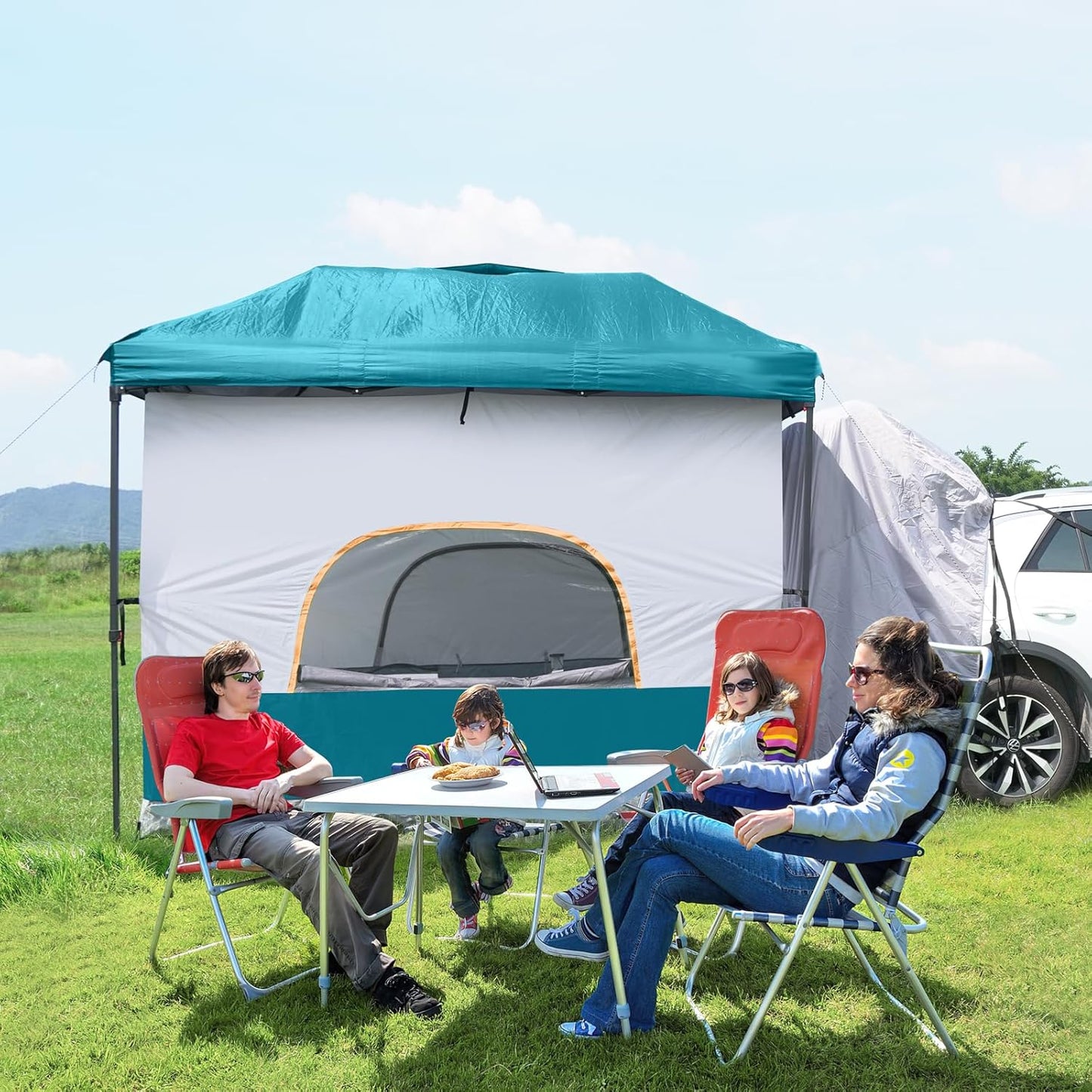 UNP SUV Tent Camping Cube for 10'x10' Pop Up Canopy - Tailgate Tent Vented Roof - Cabin Tents for 4-6 Person Car Camping - Ocean Blue (Frame/Shelter Awning NOT Included)