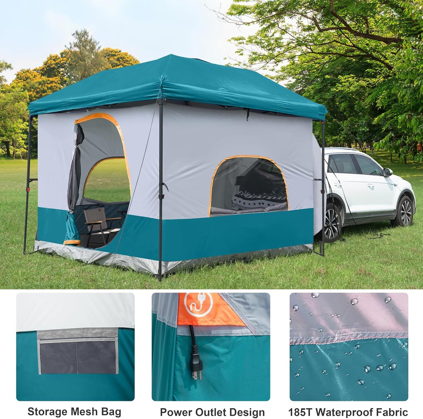 UNP SUV Tent Camping Cube for 10'x10' Pop Up Canopy - Tailgate Tent Vented Roof - Cabin Tents for 4-6 Person Car Camping - Ocean Blue (Frame/Shelter Awning NOT Included)