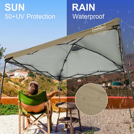KAMPKEEPER 10x10 Replacement Top Pop Up Canopy Tent Top Cover Roof with Air Vent and Adjustable Elastic Strap, Polyester UV Waterproof for Outdoor Garden Patio Pavilion Sun Shade(Top Only) (Khaki)