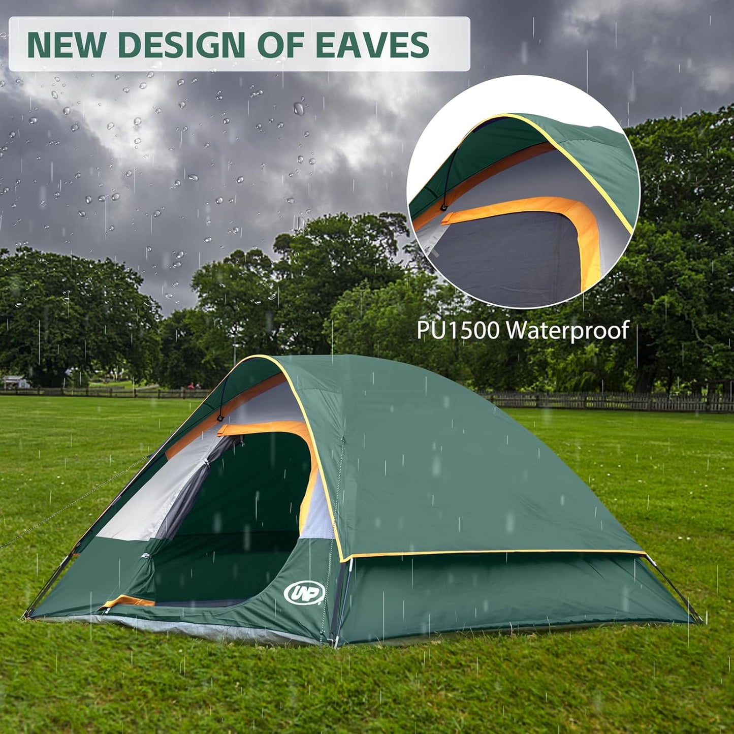 UNP Familienzelt 4 Personen, Wasserdicht, Winddicht, Mit Regenschutz, Einfach Aufzubauen, Tragbares Kuppelzelt FüR Camping, 240 X 210 X 120 cm