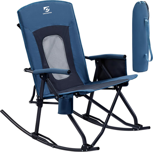 UNICAMPER Folding Rocking Camping Chair Portable Outdoor Rocker with High Back Hard Armrests Carry Bag, Supports 400 lbs