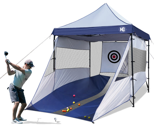 HG 8x8 Pop Up Canopy Tent with 2-in-1 Golf Practice Hitting Net & Canopy Tent, Heavy Duty Driving Pitching Nets with Frame and Target
