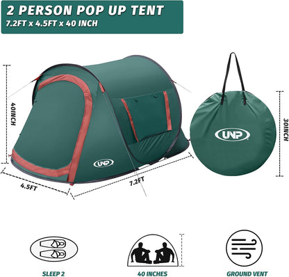 Pop-up Tent,2 Person Camping Tent,Instant Portable Beach Tent,Easy Pop Up Shade Tents 2 Doors for Camping Hiking & Traveling with Carrying Bag