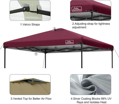 KAMPKEEPER 10x10 Replacement Top Pop Up Canopy Tent Top Cover Roof with Air Vent and Adjustable Elastic Strap, Polyester UV Waterproof for Outdoor Garden Patio Pavilion Sun Shade(Top Only) (Red)