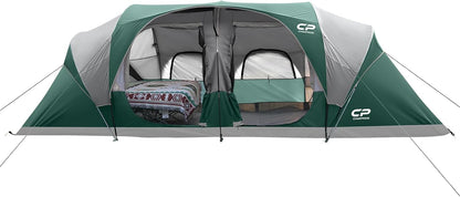 CAMPROS CP Tent 12-Person-Camping-Tents,3 Room Family Tents,Waterproof Windproof Family Tent with Top Rainfly,6 Large Mesh Windows,Double Layer,Easy Set Up, Portable with Carry Bag-20' x 9' x 72"(H)