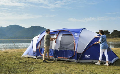 CAMPROS CP Tent-12-Person-Camping-Tents, Waterproof Windproof Family Tent with Top Rainfly, 6 Large Mesh Windows, Double Layer, Easy Set Up, Portable with Carry Bag