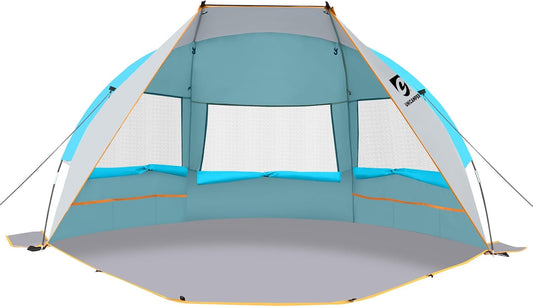 Unicamper Beach Tent 2-3 Person Sun Shelter UPF 50+ with Extended Waterproof Pe Floor & 3 Mesh Roll Up Windows Fits, Portable Beach Shade Easy Setup for Outdoor Camping, Indoor, Fishing, Yard. (Blue)