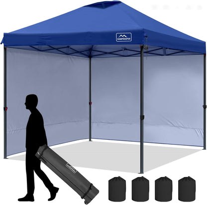 KAMPKEEPER 10x10 Pop Up Canopy Tent with 2 Sidewalls, Beach Tent - Easy Outdoor Sun Shade for Events, Parties, Camping - Gazebo with 4 Weight Bags & Carry Bag.（White）