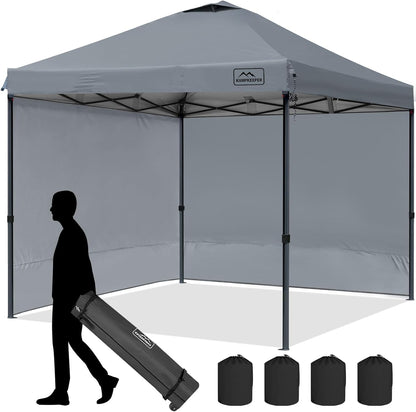 KAMPKEEPER 10x10 Pop Up Canopy Tent with 2 Sidewalls, Beach Tent - Easy Outdoor Sun Shade for Events, Parties, Camping - Gazebo with 4 Weight Bags & Carry Bag.（White）