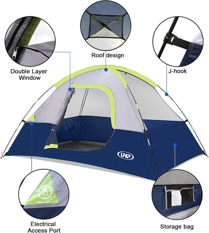 Camping Tent 4 Person, Waterproof Windproof Tent with Rainfly Easy Set up-Portable Dome Tents for Camping