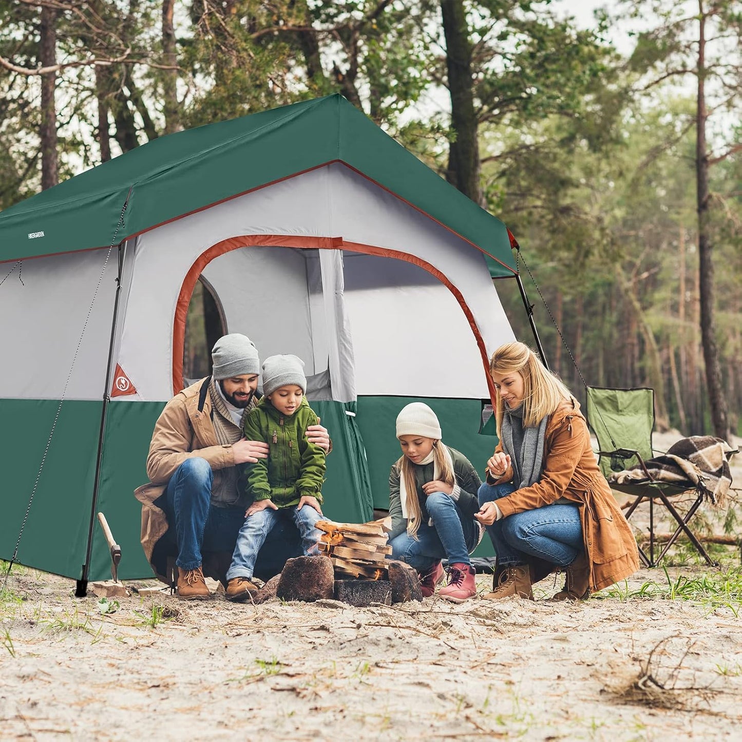 HIKERGARDEN Campingzelt für 5–8 Personen – Firstzelte Tragbares Familien-Kabinenzelt für Camp, winddichtes Stoff-Campingzelt im Freien für Wandern