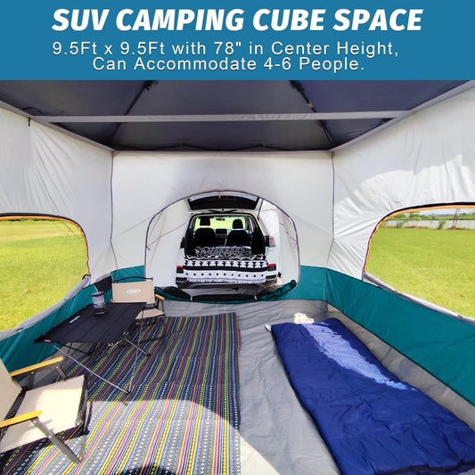 UNP SUV Tent Camping Cube for 10'x10' Pop Up Canopy - Tailgate Tent Vented Roof - Cabin Tents for 4-6 Person Car Camping - Ocean Blue (Frame/Shelter Awning NOT Included)