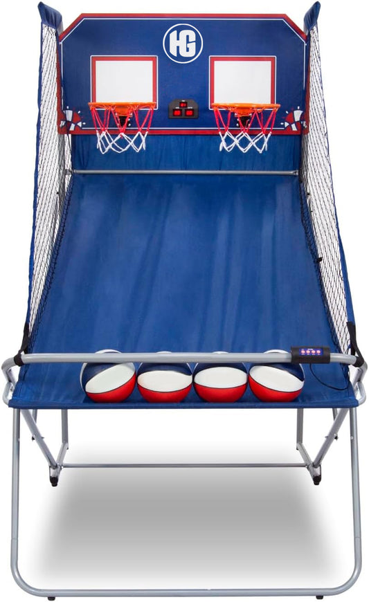 HG Dual Arcade Basketball Game for Home | Paddle Scoring Hoop, 10 Game Modes, 4 Balls | Foldable for Easy Storage | Fun for All Players